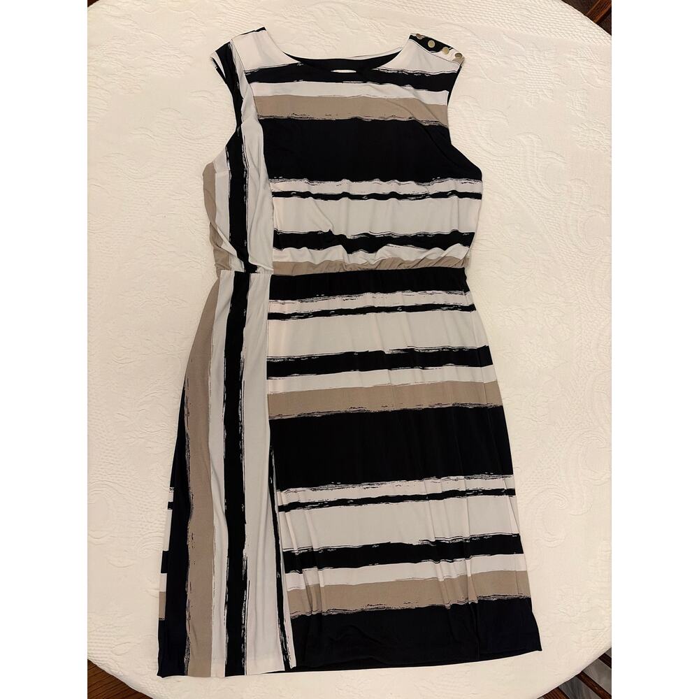 Cato Women’s Size 14/16W Stripe Stretch Midi Dress Work Neutral Casual Capsule